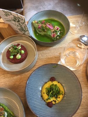 Beet tartar is amazing, green gazpacho  at TIAN Bistro am Spittelberg in Vienna