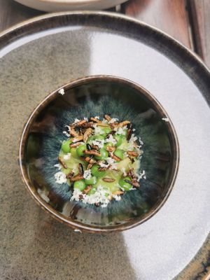 Cold starter with peas at TIAN Bistro am Spittelberg in Vienna