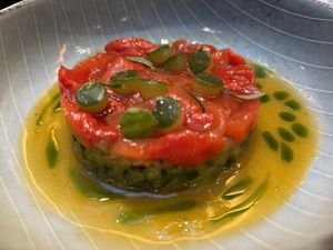 Dried Melon, Cucumber, chilly - Fantastic!  at TIAN Bistro am Spittelberg in Vienna