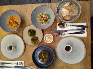 Starters including signature dish: beetroot tartare at TIAN Bistro am Spittelberg in Vienna
