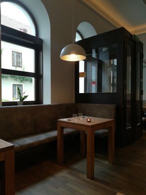 View from the inside close to the front door at TIAN Bistro am Spittelberg in Vienna