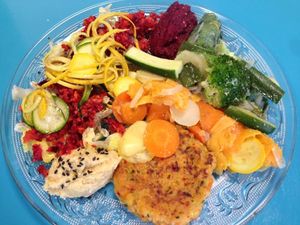 typical "assiette" of the day ( the menu changes every day ) at GRRRfood in Serignan