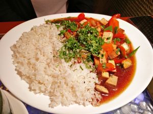 vegetables in sweet sauce with rice at Clear Head - Lehka Hlava in Prague
