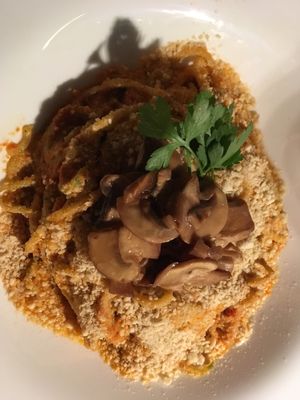 Raw spaghetti made out of cucumber with pesto at Clear Head - Lehka Hlava in Prague