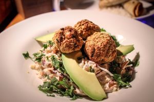 sweet potato noodles with zucchini falafels at Clear Head - Lehka Hlava in Prague