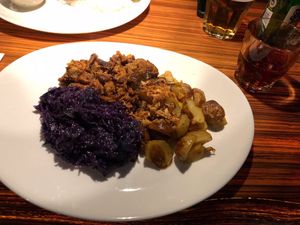 Seitan, potatoes, and cabbage. I really appreciate that Clear Head let me experience a vegan variation of a Czech dish! at Clear Head - Lehka Hlava in Prague
