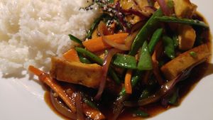 Cantonese-style tofu with rice at Clear Head - Lehka Hlava in Prague
