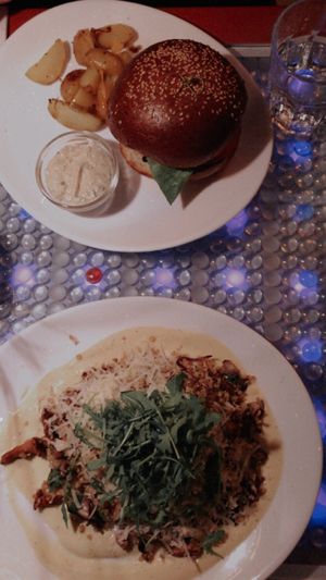 Mushroom risotto and burger  at Clear Head - Lehka Hlava in Prague