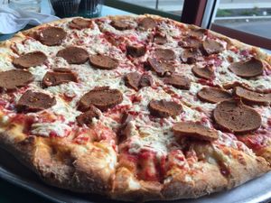 They've added vegan pepperoni as a topping option. Very good.  at Little Anthony's in Albany