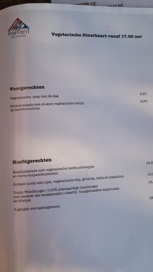 Menu (Dutch) at FraPPanT in Vorden