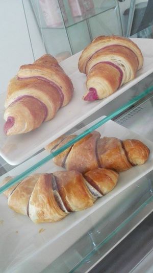 Croissants with wild fruits or chocolate filling. I ordered the chocolate one and there was so much filling it all came out when i bite it lol. Very yummy!!!  at Paradis Obrador Ecologic Vega in Granollers
