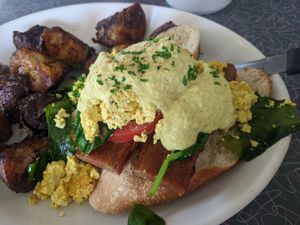 Veggs Benedict with Homefries at Lake Effect Diner in Buffalo