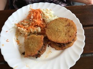 Placki po cygańsku-czyli placki ziemniaczane faszerowane pieczarkami i cebulą at Bar Alternatywa in Hel