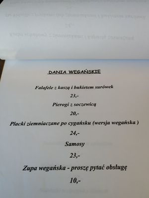 Vegan menu at Bar Alternatywa in Hel