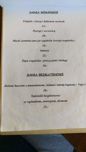 Vegan menu at Bar Alternatywa in Hel