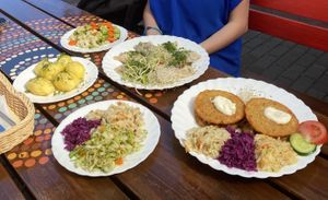 Different vegan main courses and side dishes at Bar Alternatywa in Hel