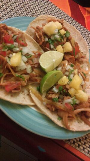 tacos al Pastor de jackfruit at Dharma Vegetariano in Cancun