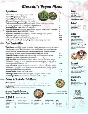 Musashi Vegan special menu at Musashi Exotic Japanese Cuisine in Feasterville