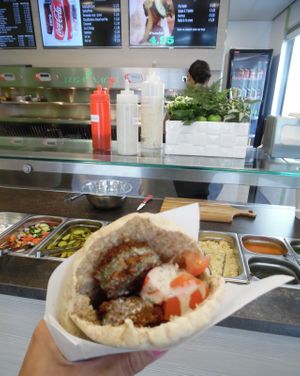 Falafel is fresh and delicious. The toppings are 'all you can eat' which is great. at Vega Snacks in Hilversum