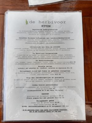The menu July 2021 at De Herbivoor in Groningen