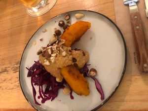 Roasted pumpkin starter (evening set menu )  at De Herbivoor in Groningen