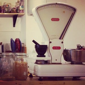 Authentic scale adding to the charm of the restaurant at De Herbivoor in Groningen