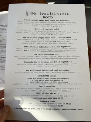 Menu  at De Herbivoor in Groningen