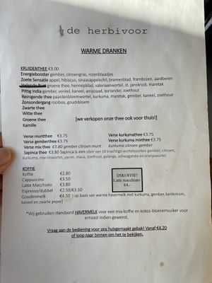 Menu  at De Herbivoor in Groningen