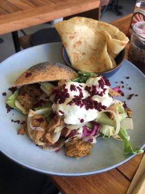 seitan bun with extra homemade wrap  at De Herbivoor in Groningen