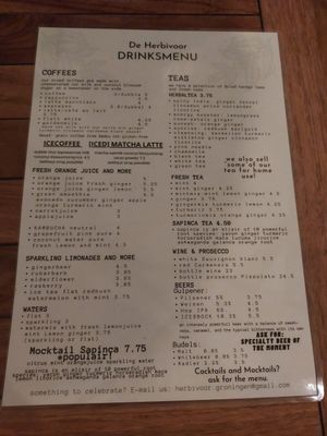 Drink Menu at De Herbivoor in Groningen