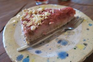 Cheesecake with rhubarb. at De Herbivoor in Groningen