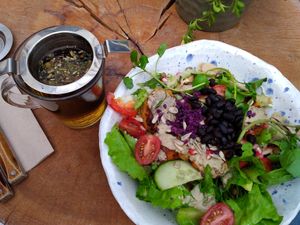 Home-made mini burgers with sallad and the tea at De Herbivoor in Groningen