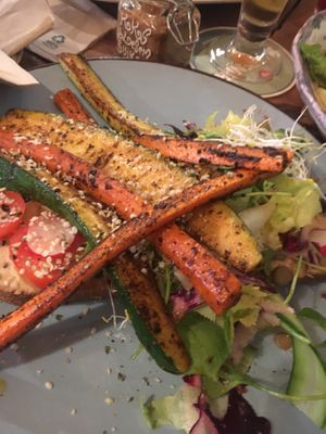 Hummus with roasted veggies sandwich  at De Herbivoor in Groningen