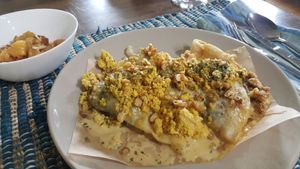 Spartichoke crepe with added tofu scramble & vegan hollandaise! at Beerline Cafe in Milwaukee