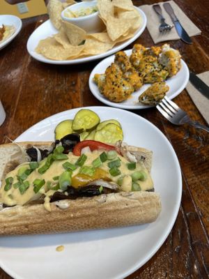 Portobello cheesy sammy + bang bang broccoli   at Beerline Cafe in Milwaukee