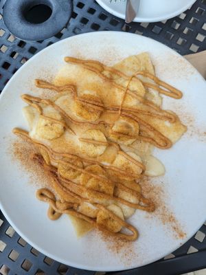 Crepe with peanut butter, vegan vanilla icing, cinnamon sugar, and bananas at Beerline Cafe in Milwaukee