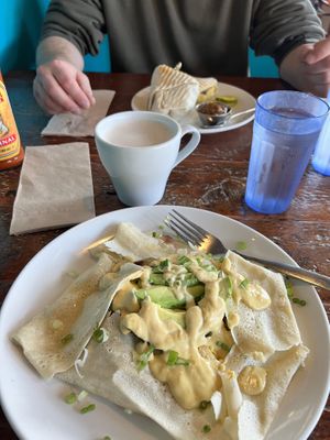 Classic Savory Breakfast Crepe (vegan) w/ avocado & vegan hollandaise sauce - Amazing!   at Beerline Cafe in Milwaukee