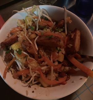 Mock chikn Szechuan bowl at Sticky Rice in Richmond