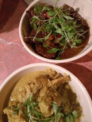 Pulled jackfruit curry and sweet soy tempeh dish.  at The Hug and Pint in Glasgow