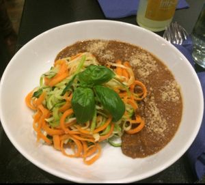 weekly special: raw noodles with lentil sauce. delicious!!! at Pirates in Heidelberg