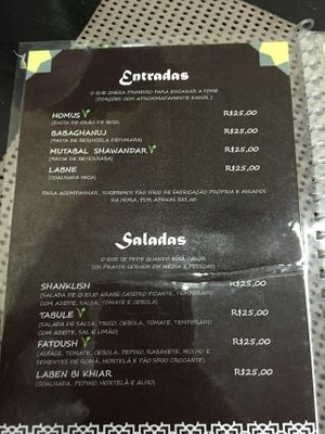 Menu with V for vegan options :) at Casa Siria in Sao Caetano Do Sul