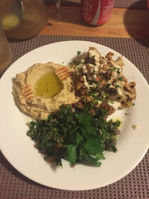 Hummus, tabbouleh and cauliflower. at Casa Siria in Sao Caetano Do Sul