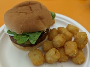 vegan burger with tots at Painted Desert Diner in Petrified Forest