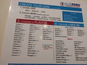 Part of menu on side wall. Vegan options are marked. at Sub Zero in Naples