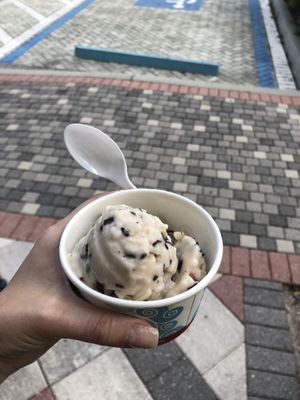 Vegan coconut milk with vegan chocolate shavings and walnuts  at Sub Zero in Naples