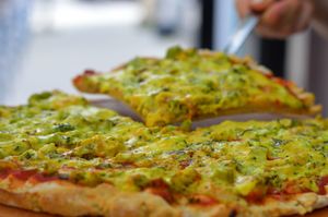 Gluten-free pizza with broccoli  at Mix of Figs in Sofia