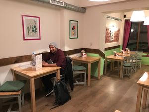 Hish waiting for the last meal of the night  at Mix of Figs in Sofia