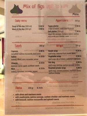 Menu on 30/11/16 at Mix of Figs in Sofia