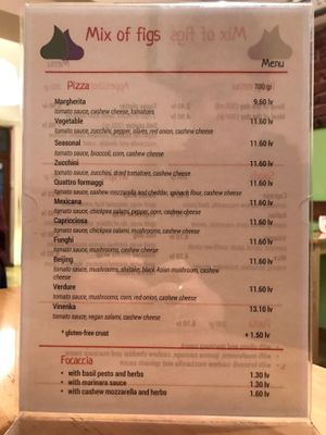 Menu on 30/11/16 at Mix of Figs in Sofia