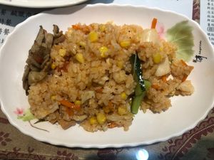 vegan friend rice with mushrooms at Fu Hsin Vegetarian in Tainan